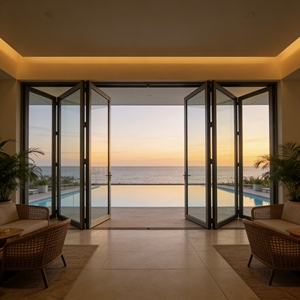 Puertas Plegables Exteriores de PVC Resistentes a la Corrosión del Sal, Certificadas CE EN 14351-1, para Casas Costeras y Villas Europeas - Product Image 1