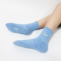 Chaussettes de Pilates antidérapantes en coton avec nœud mignon et bordure en dentelle, logo personnalisé, pour femmes, studio de danse et de ballet