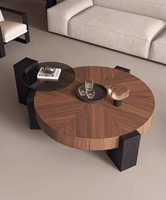Ensemble de table basse en noyer minimaliste italien, nouvelle table ronde rétro de luxe léger pour petit salon