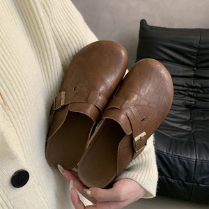 Women's slippers Retro and Versatile Casual Boken Shoes with <b>Toe</b> <b>Caps</b> New Style Washed Leather <b>Toe</b> <b>Caps</b> Retro slippers - Product Image 6