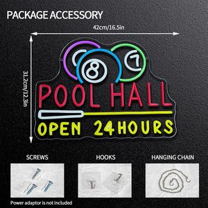 Pool Hall Letreros Neon open 24 Hours LED dimmable USB powered ambient <b>light</b> store <b>window</b> decoration <b>light</b> indicator <b>light</b> 5V - Product Image 4