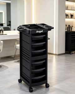 Nouvelle charrette de coiffure professionnelle en plastique noir avec 6 tiroirs pour salon de coiffure - Product Image 1