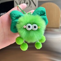 Porte-clés en fausse fourrure de lapin Rex, doux, écologique, avec nœud, pendentif sac boule de charbon Kawaii, mignon pour sac à dos ou voiture
