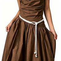 Ceinture tressée vintage ethnique en coton pour femme avec perles acryliques – Accessoire polyvalent pour robes et pantalons décontractés