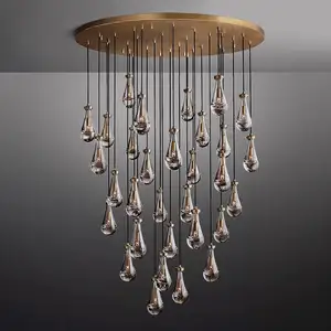 High Quality Rain Pendant Light Raindrop Glass Hanging Chandelier For High Ceiling Kitchen Island Lamp