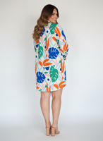 Robe chemise longue à manches longues en satin respirant à imprimé tropical de feuilles de monstera pour femmes, robe tunique décontractée régulière pour l'été