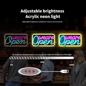 Enseigne néon LED dimmable en acrylique « Nous sommes ouverts » – Décoration publicitaire pour café, boulangerie, commerce de détail, restaurant - Product Image 5
