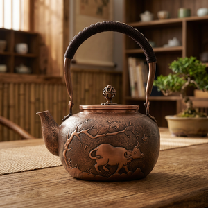 กาน้ำชาโลหะแบบจีนโบราณ ลายวัว พร้อมฝาปิด - Product Image 2