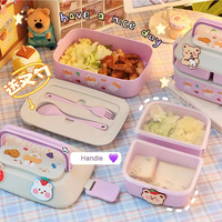 Boîte à lunch portable mignonne et kawaii pour les filles, les écoliers, les pique-niques, boîte bento, boîte à nourriture pour micro-ondes avec compartiments, contenants de rangement