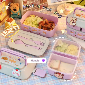Boîte à lunch portable mignonne et <span class=keywords><strong>kawaii</strong></span> pour les filles, les écoliers, les pique-niques, boîte bento, boîte à nourriture pour micro-ondes avec compartiments, contenants de rangement - Product Image 3
