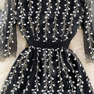 Luxuriöses Abendkleid mit Stehkragen, Feenhafte Stickerei, Tüll-Einsatz, A-Linie, Langes Kleid für Gesellschaftliche Anlässe - Product Image 4