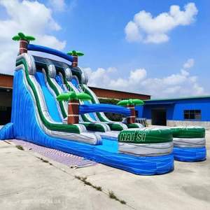 Toboggan aquatique géant gonflable de 23 pieds, double piste, qualité commerciale, thème tropical, <span class=keywords><strong>avec</strong></span> grande <span class=keywords><strong>piscine</strong></span> et zone de glisse. - Product Image 3