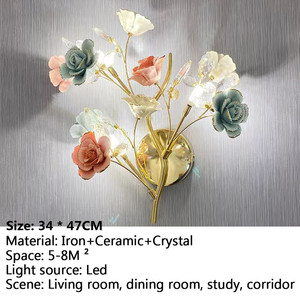 Lampada da parete in cristallo moderno ceramica creatività calda con fiori da soggiorno camera da letto per ragazza Villa LED <span class=keywords><strong>luce</strong></span> da comodino - Product Image 6