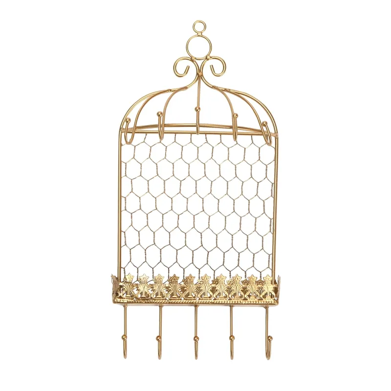 Hause Dekoration Goldene Eisen Kunst Retro Eingang Halle Key-Rack Veranda Wand Kreative Haken Regal Wand Lagerung Rack