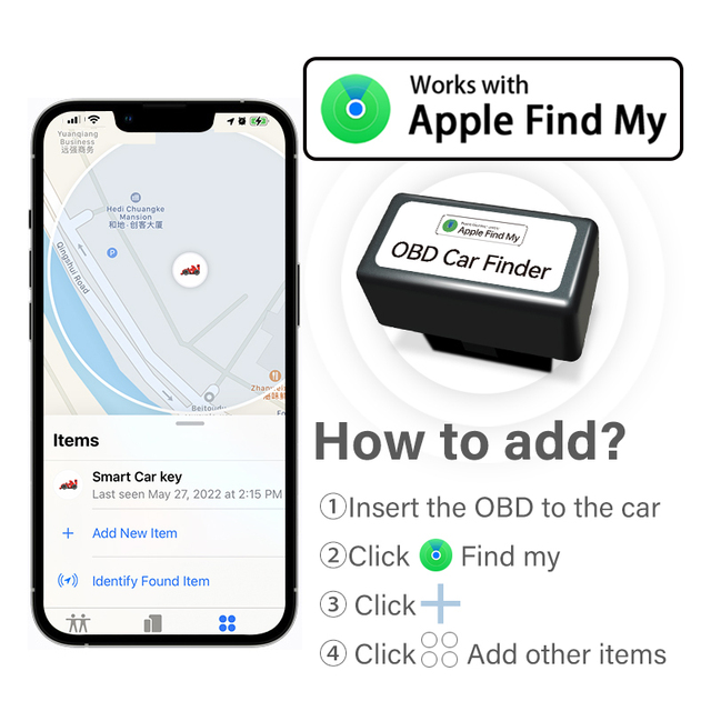 OBD Model MFi Officially Vehicle Finder. Universally Compatible with All Vehicle OBD Diagnostic Ports, Supports the IOS App
