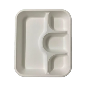 Disposable 4 Compartment Bagasse Meal <b>Tray</b> Compostable Sugarcane Tableware for Lunch <b>Dinner</b> Catering and Food Service Use - Product Image 1