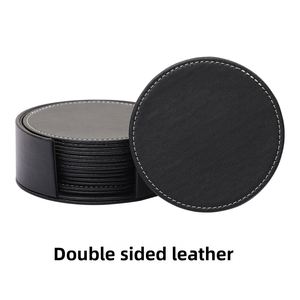 Sous-verres ronds en cuir double face minimalistes, isolants thermiques, fabriqués en Chine, lot de 6 en stock - Product Image 2