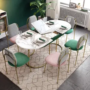 Mobiliário de sala de jantar moderno, design de arte extensível pernas de metal italianas, branco, mármore, mesa de jantar