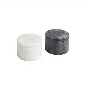 Juego de 2 cajas de especias de mármol de color blanco y negro último diseño contenedor de almacenamiento de alimentos de forma redonda para uso en la cocina - Product Image 1