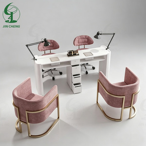 JINCHENG Venta Directa de Alta Calidad Salón de Manicura Mesa Luz de Lujo Marco de Metal y Silla de Dos Asientos <span class=keywords><strong>Manicurista</strong></span> Workben - Product Image 2