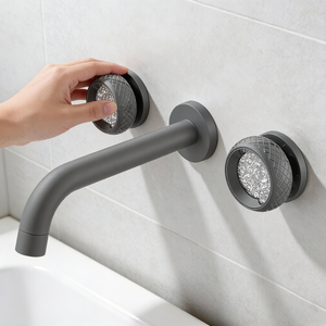 Robinet mélangeur mural en laiton gris anthracite haut de gamme pour meuble de salle de bain, type encastré, anti-éclaboussures avec mousseur d'eau - Product Image 3