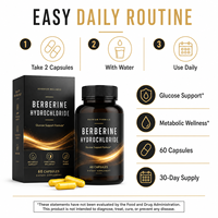 Berberine HCL 1000mg Marque Blanche avec Cannelle de Ceylan et Chrome pour le Soutien Métabolique, Capsules OEM ODM 60 unités, Vente en Gros