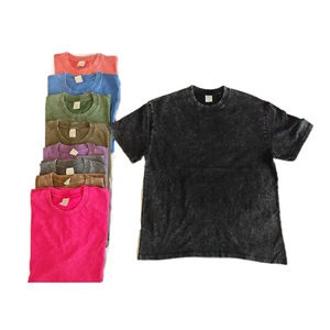 T-shirts à manches courtes pour hommes, amples, pas chers, délavés à l'acide, teints unis, 100% coton, 300 GSM, tissu épais, t-shirt d'été, 260 grammes de tissu - Product Image 2