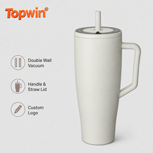 Gobelet isotherme en acier inoxydable de 40 oz avec poignée et couvercle à paille, logo personnalisé, grande capacité, tasse de voyage - Product Image 1