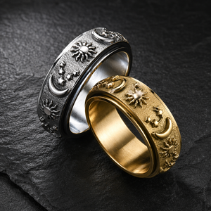 Bague en relief céleste 3D, design soleil, lune et étoiles, or mat, argent oxydé, noir, unisexe, cadeau mystique - Product Image 3
