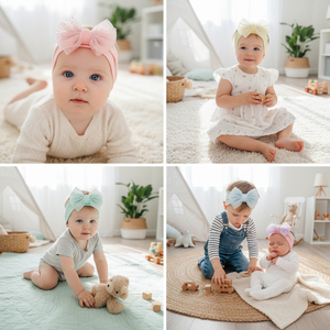 Bandeau <span class=keywords><strong>Turban</strong></span> Unisexe Élastique 5 Couleurs Mignon en <span class=keywords><strong>Maille</strong></span> de Nylon Douce avec Nœud, Accessoire Cheveux Lavable Écologique Confortable pour Bébé - Product Image 3