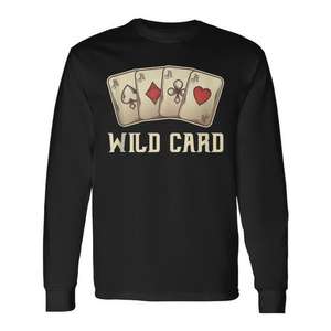 T-shirt à manches longues Wild Card noir pour hommes, vêtements décontractés - Product Image 1