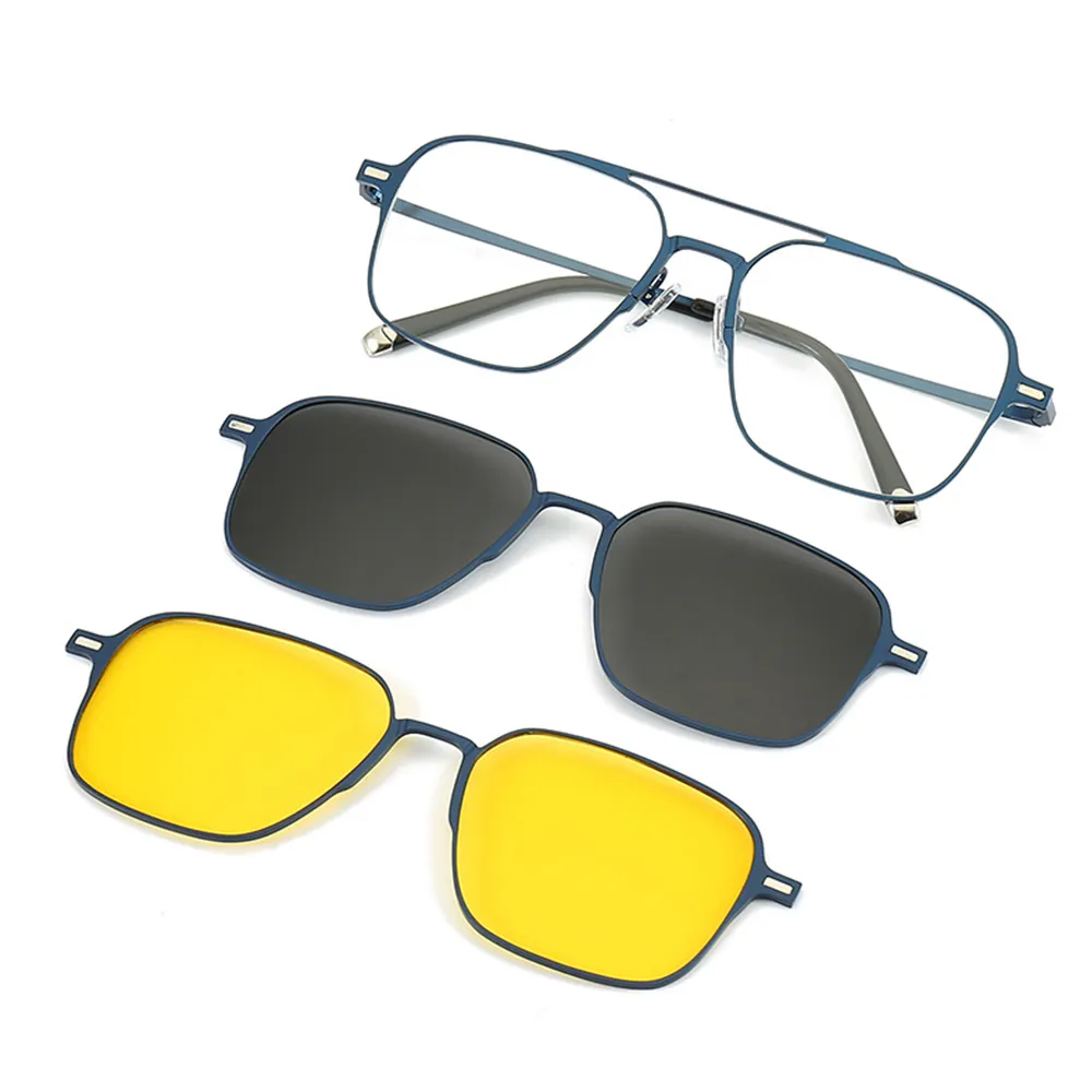 Fashionable Latest polarizing sunglasses Yellow drive lens clip on optical frame metal glasses frame 2024