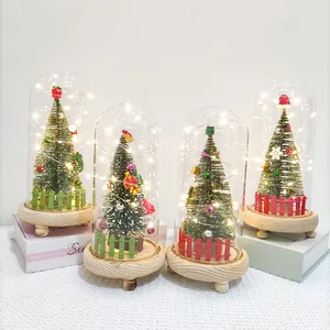 Festival Christmas Gift Christmas Tree Flower In Glass Dome With Led Light Artificial Christmas Tree Decoration