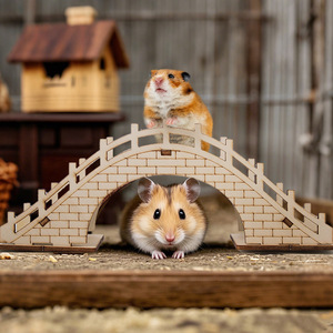 Ours d'or petit meuble de <span class=keywords><strong>cage</strong></span> pour animaux de compagnie avec échelle en bois décoratif <span class=keywords><strong>Hamster</strong></span> tour accessoires d'escalade motif solide jouets de couinement - Product Image 1