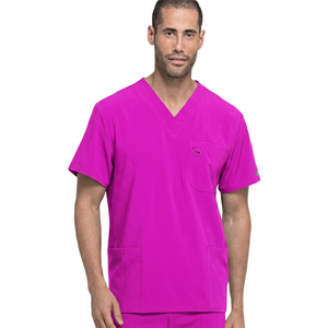 Men's Black V-Neck <b>Scrub</b> <b>Top</b> With Pockets Cotton Polyester Woven Hospital Uniforms - Product Image 2