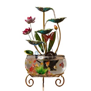 Fontaine d'eau Lotus, ornement d'aquarium avec poissons et lumières pour décoration intérieure - Product Image 5