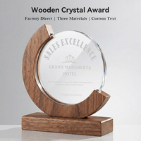 Trofeo de Cristal Circular Personalizado con Base de Madera, Placa de Vidrio Redonda con Impresión UV a Color, Reconocimiento Corporativo