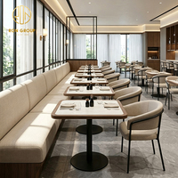 Ensemble de meubles de restaurant modernes Ron Group, sièges rembourrés, chaise ergonomique en tissu, table carrée en bois et marbre