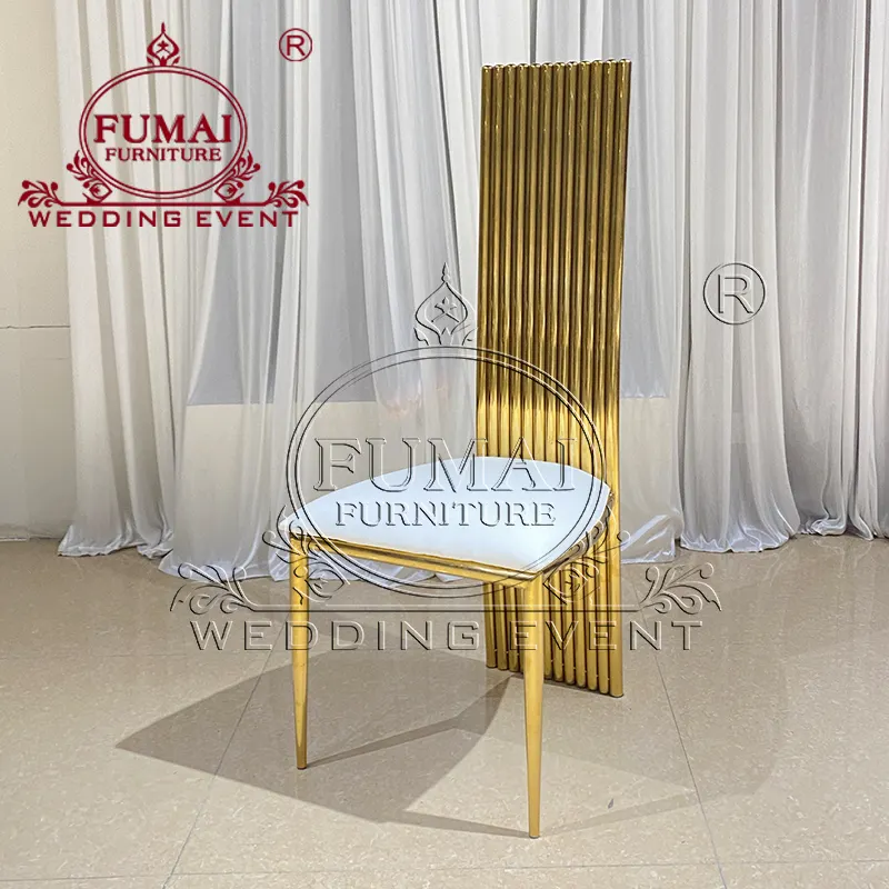 Cadeiras de casamento de ouro por atacado em aço inoxidável para banquetes de eventos prontos para enviar