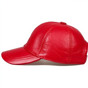 Gorra de Béisbol de Cuero PU Roja, 6 Paneles, Ajustada, Unisex, Casual, Color Sólido, Talla Adulto 58-60CM - Product Image 1
