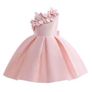 Girls <b>Satin</b> Party Dress Handmade Flower Detail <b>Pleated</b> <b>Skirt</b> Kids Formal Dress Wholesale for Kid 1 - 12 years - Product Image 4