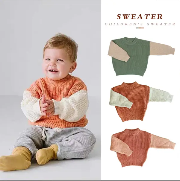 गर्म बिक्री बच्चों पहनता कपड़े ठोस रंग बुना हुआ Crewneck सेनील स्वेटर बच्चों स्वेटर