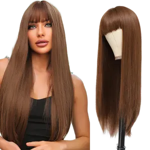 Hot-Selling Brown Chocolate Wigs With Bangs Regular Wave High Temperature Fiber Multi-color 24 INCH