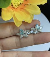 Anting Perak Sterling 925 Grosir Bentuk Bunga Biru Potongan Mata Kuda untuk Wanita, Cocok untuk Acara Pernikahan dan Pesta