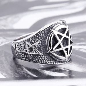 Bague <span class=keywords><strong>de</strong></span> Chevalier pour Homme, Style Rétro Gothique Punk, <span class=keywords><strong>Étoile</strong></span> Satanique, Pentagramme - Product Image 3
