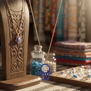 Hamsa Collier Turc En Gros Fabriqué À La Main Lapis Pierre 925 Argent À La Main Charme Colliers - Product Image 3