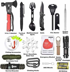 Kit de survie d'urgence en gros, le meilleur 40-en-1, kit de survie 18-en-1 avec hache et fourchette-couteau - Product Image 2