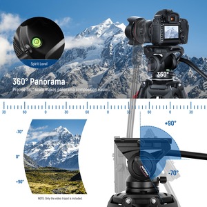 Para <span class=keywords><strong>NEEWER</strong></span> 74 \ "Pro Video Heavy Duty Aluminio Trípode con cabeza fluida 360 ° Pan Tilt para cámara DSLR y videocámara - Product Image 5