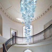 Luminaire suspendu personnalisé de style art moderne pour villa, motif feuille de lotus bleue ronde