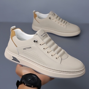 Men's Modern White Leather Platform Sneakers, Quick Lace Non-Slip Casual <strong>Shoes</strong> for Daily, Office, Streetwear 2026 New - Product Image 4
